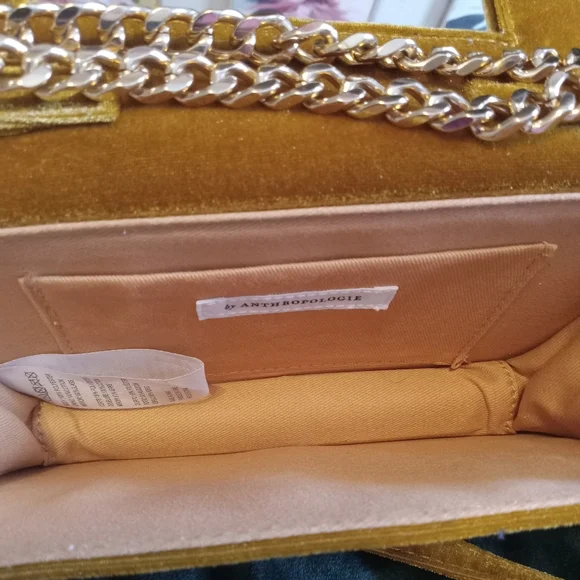 Anthropologie Velvet Crossbody Bag in Gold NWOT - Picture 7 of 11